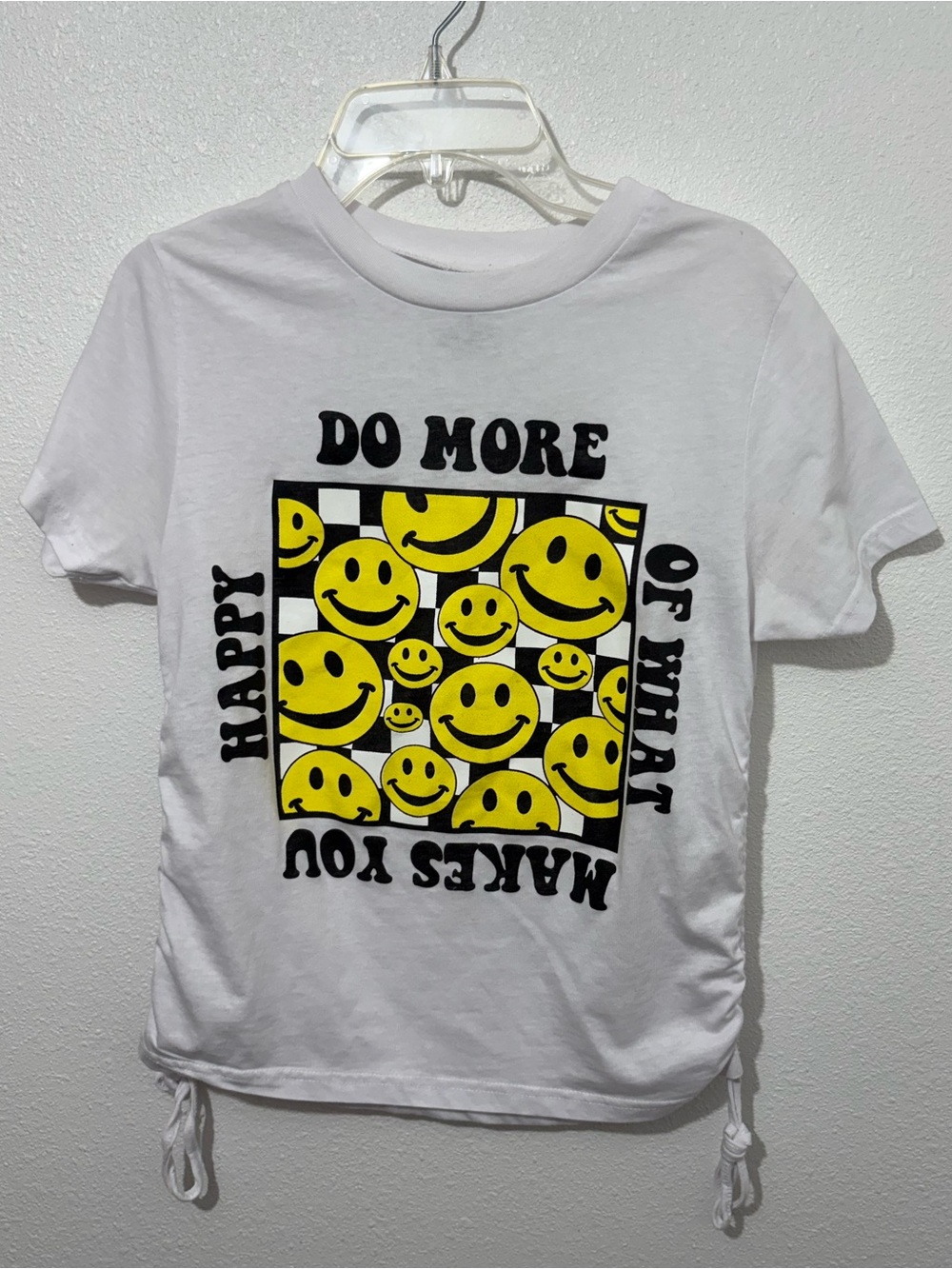 Girls T Shirt White Yellow Smiles Do More Of What Makes You Happy Size Small